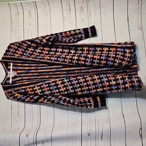 Rain Rose Cardigan Open Front Knit Black‎ Colorful Long Sleeve Duster Jacket